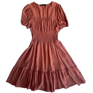 Hesperus Terracotta Rose Smocked Waist Tiered Mini Dress HD3156-1 Womens Medium